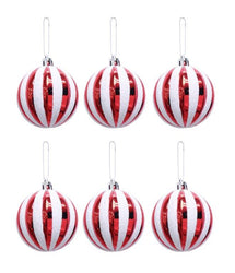 Candy Cane baubles 6 Pack Ribbed Baubles and 9/pack asstd