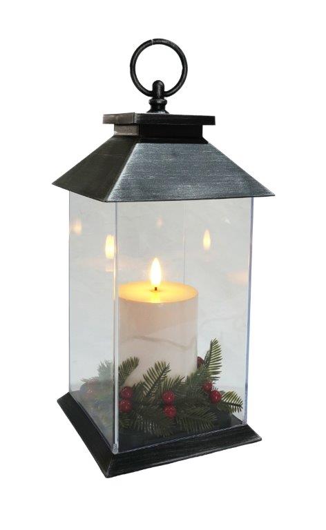 LED Pillar Candle Lantern With Berries