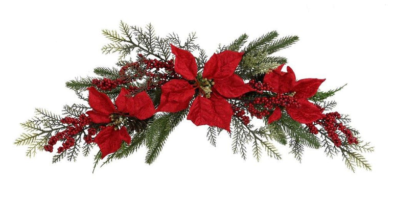 Red Poinsettia Swag Decoration