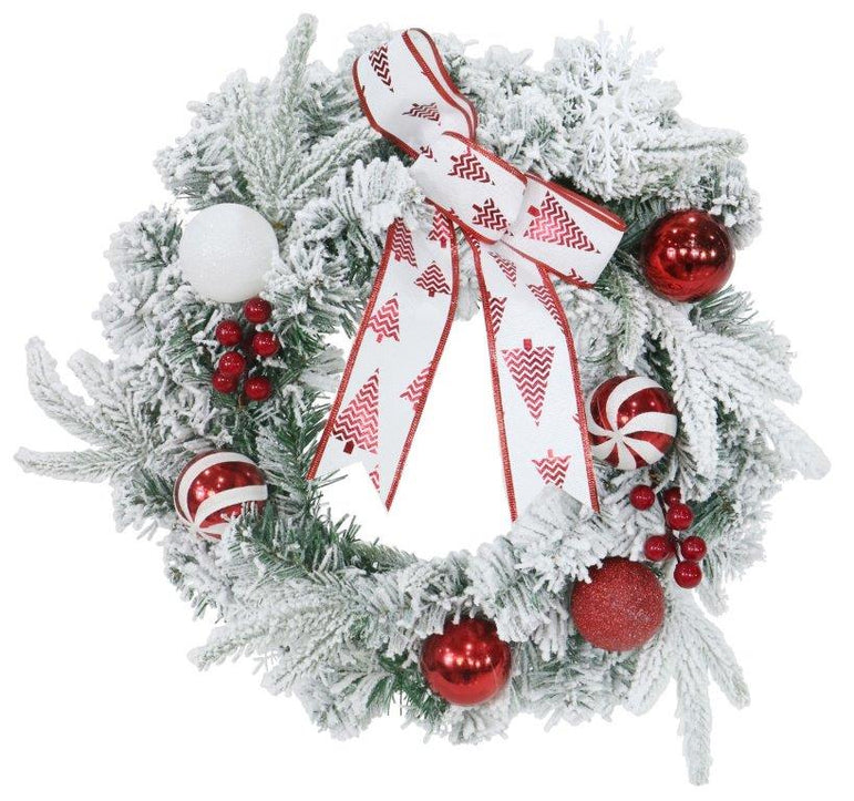 Snowy Red Bauble Wreath