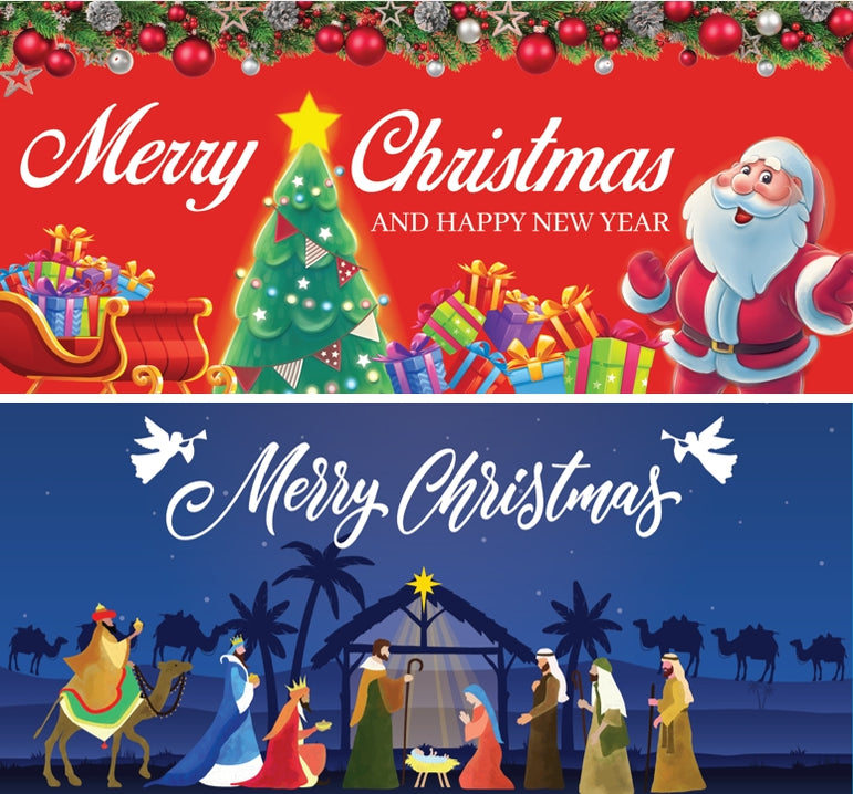Garage Door Banner / Nativity / Merry Christmas asst 400 x 185 cm