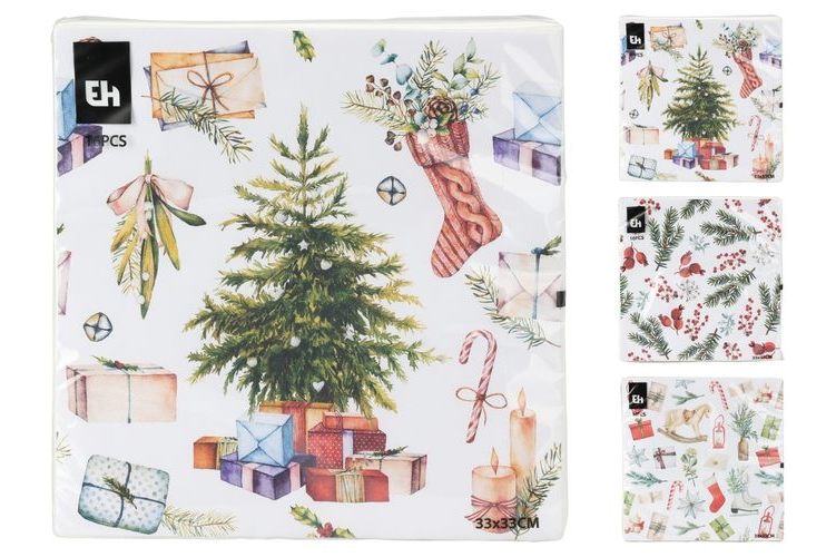 Christmas Napkins 16Pcs 33X33Cm European 3Ass design prints