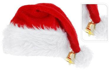 Santa Hats red and white deluxe with Bells or Pom Poms