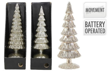 LED Tree Glass 36Cm Silver OR AMBER  B/O 4 Ass