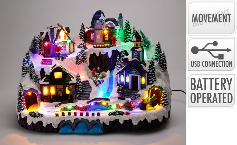 Christmas Village Scene 41Cm LED B/O USB