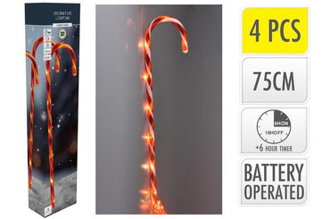 LED Candy Canes B/O 74Cm IP44 4Pcs INDOOR OUTDOOR TIMER