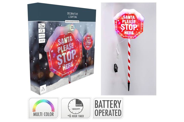 led Santa Stop HERE Stake Light B/O IP44 105Cm