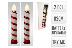 Candle 15X82Cm S2 Red/White OR Gold/White B/O IP44 INDOOR OUTDOOR
