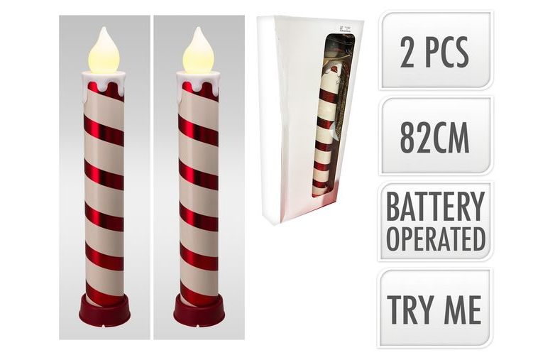 Candle 15X82Cm S2 Red/White OR Gold/White B/O IP44 INDOOR OUTDOOR