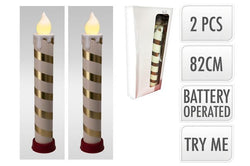 Candle 15X82Cm S2 Red/White OR Gold/White B/O IP44 INDOOR OUTDOOR