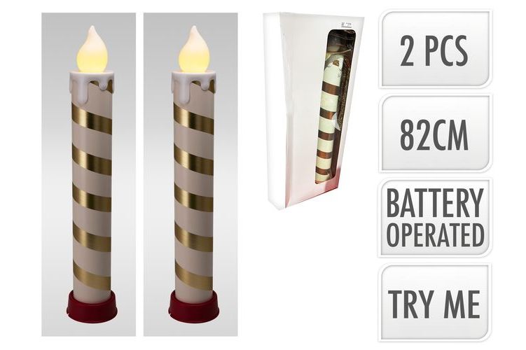 Candle 15X82Cm S2 Red/White OR Gold/White B/O IP44 INDOOR OUTDOOR