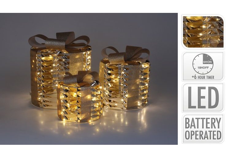 LED 3 Piece Giftbox 45LED Gold 17/23/30  OR  20/30/40CM 90 LEDB/O