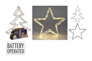 TREE STAR AND ANGEL silhouette 50LED W/White 2 Ass B/O 34Cm