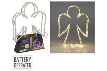 TREE STAR AND ANGEL silhouette 50LED W/White 2 Ass B/O 34Cm