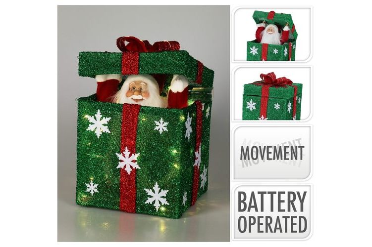 LED 3D Giftbox Green  With Santa B/O 50Cm TOUCH SENSOR OPENS & CLOSES MUSICAL