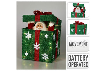 LED 3D Giftbox Green  With Santa B/O 50Cm TOUCH SENSOR OPENS & CLOSES MUSICAL