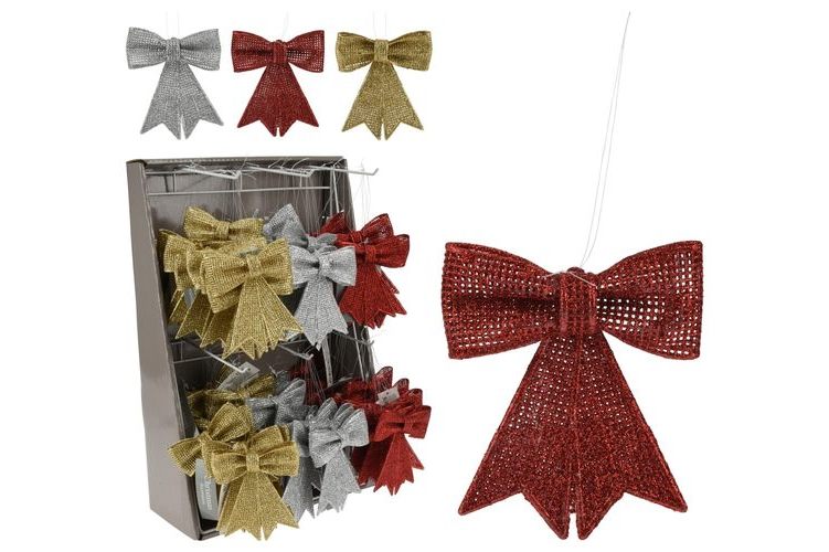 Tree Ornaments Bows and trees hanging decorations asst colours and shapes