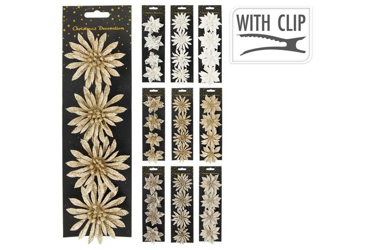 poinsettia Flower Clip On 8cm /12Cm /16cm  asst