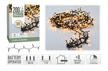 Cluster Lights 200LED Multi IP44 B/O 4M 4 colour options