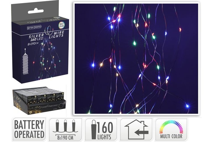 Silver Wire 160 LED Cascade Multicolour