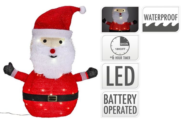 Santa 68Cm 30LED W/White B/O IP44 COLLAPSIBLE