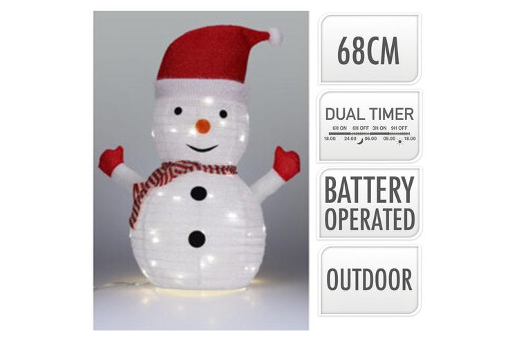 SNOWMAN 68Cm 30LED W/White B/O IP44 COLLAPSIBLE