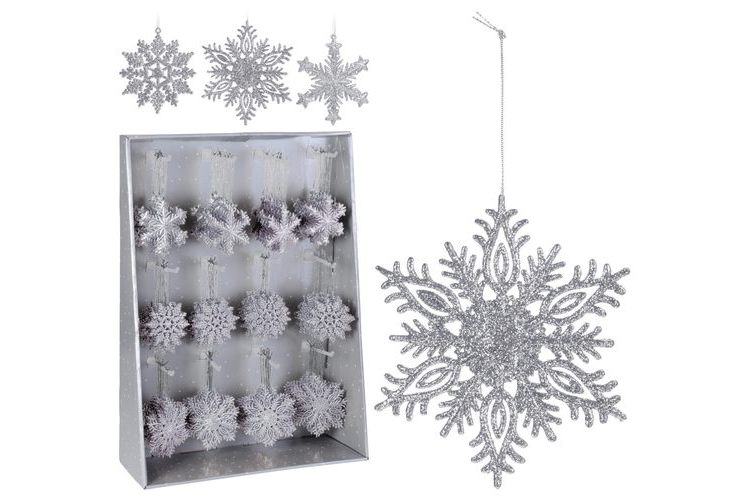 Hanging Decoration Snowflake 9 asstd designs - silver /copper / red