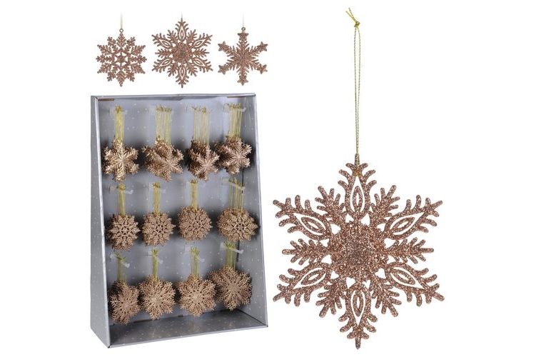Hanging Decoration Snowflake 9 asstd designs - silver /copper / red