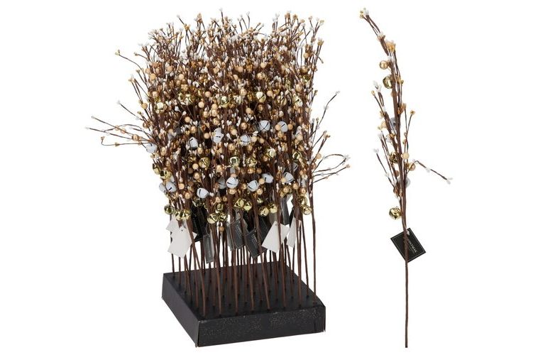 Berry Branch w/balls and bells  60Cm Gold leaves 2 styles asstd colours