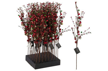Berry Branch w/balls and bells  60Cm Gold leaves 2 styles asstd colours