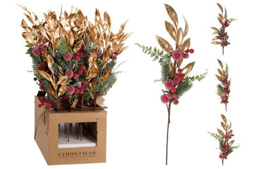 Berry Branch 60Cm Gold leaves / apples /mushrooms /pomegranates 3Ass