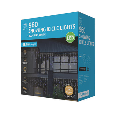 LED Snowing Icicles Timer 960 4 Asst Colour