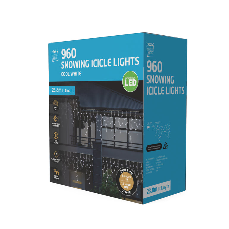 LED Snowing Icicles Timer 960 4 Asst Colour