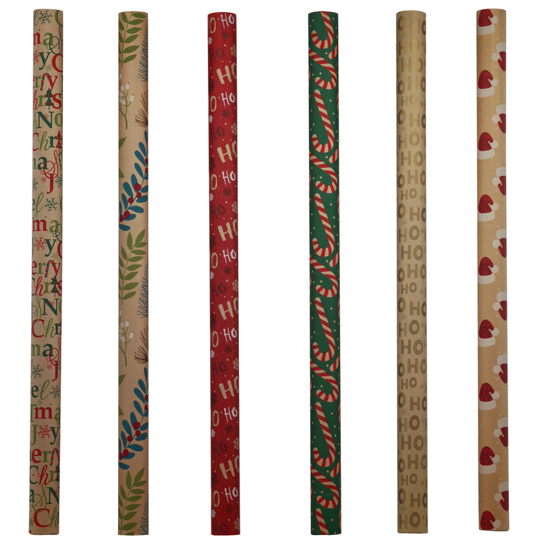 Wrap Paper Kraft Printed 70cm x 4m Asst
