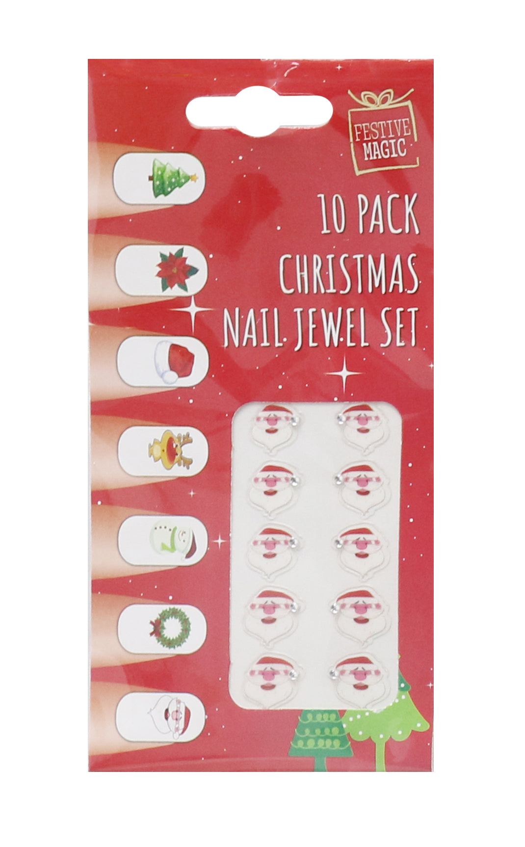 Christmas Nail Jewels 10pk Asst