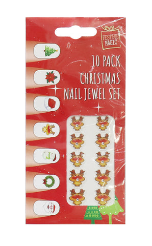 Christmas Nail Jewels 10pk Asst
