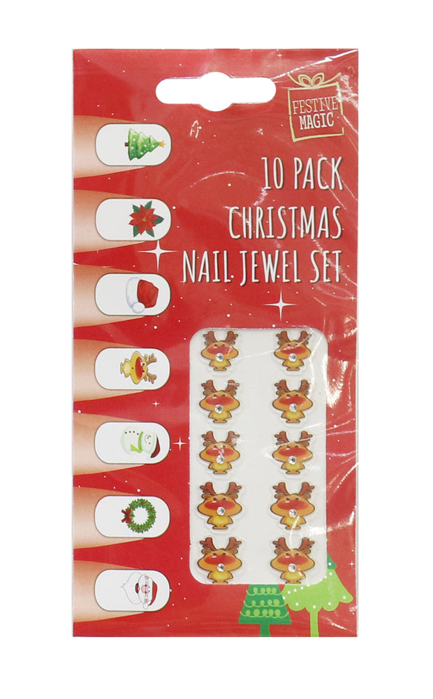 Christmas Nail Jewels 10pk Asst
