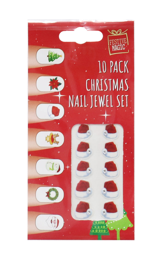 Christmas Nail Jewels 10pk Asst