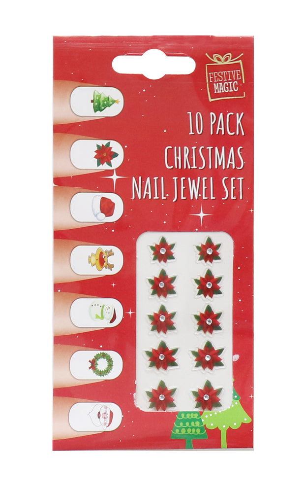 Christmas Nail Jewels 10pk Asst