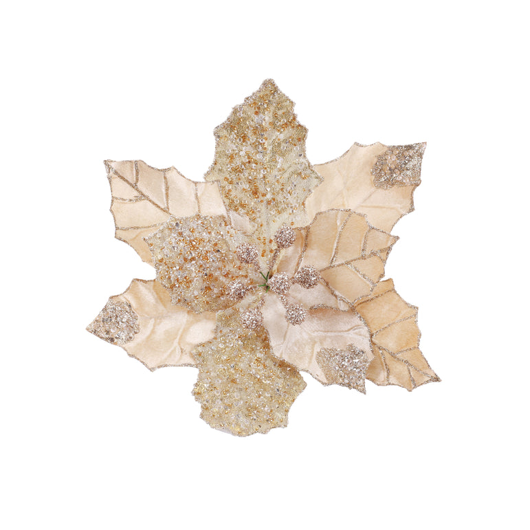 Luxury Poinsettia Beaded Clip  30cm Asst