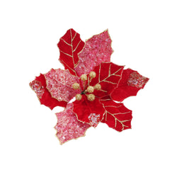 Luxury Poinsettia Beaded Clip  30cm Asst