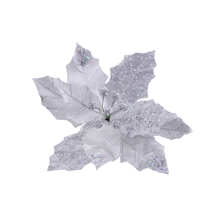 Luxury Poinsettia Beaded Clip  30cm Asst
