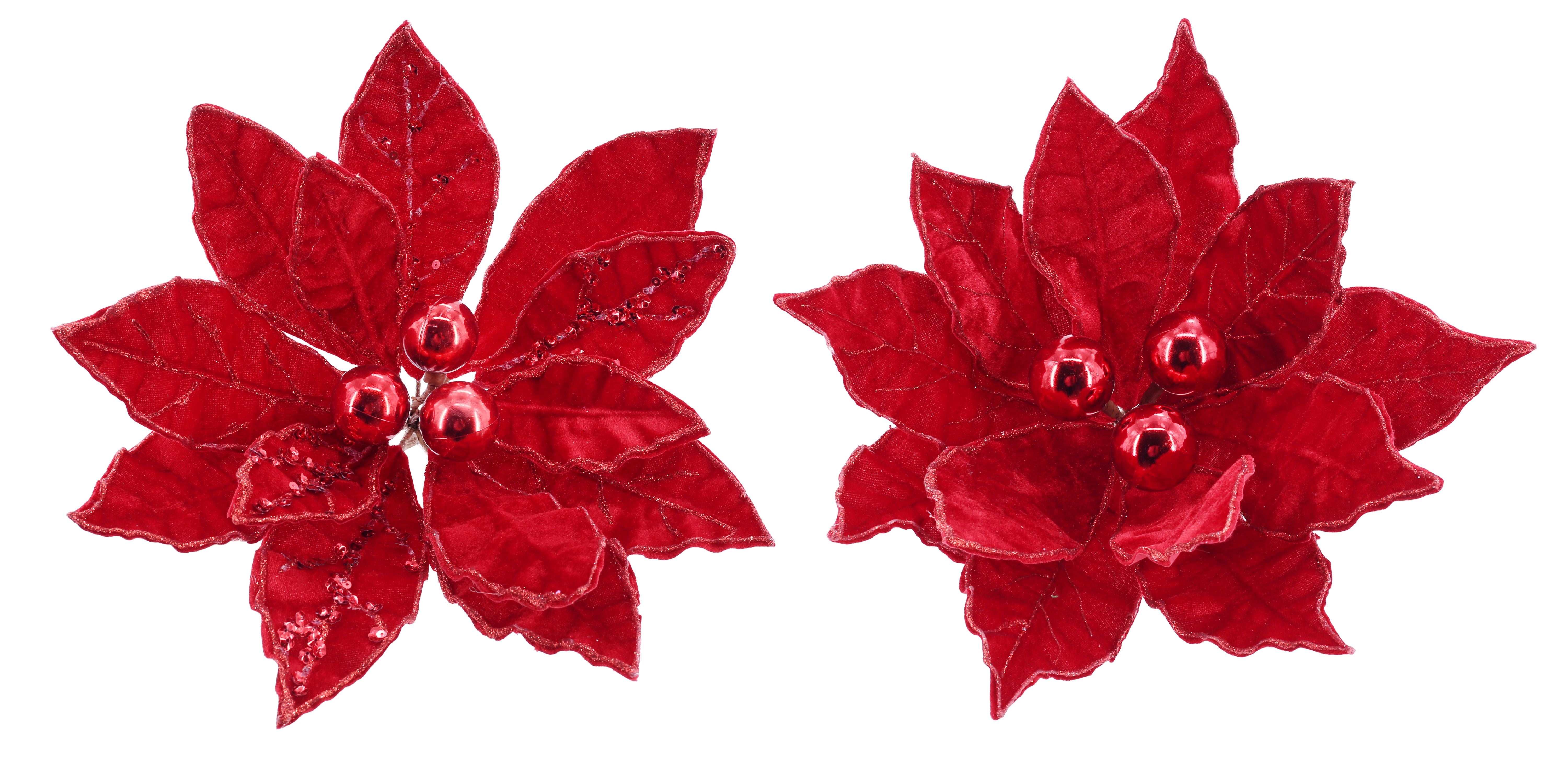 Poinsettia Red Baubles Clip 35cm Asst