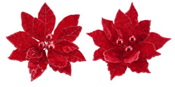 Poinsettia Red Baubles Clip 35cm Asst