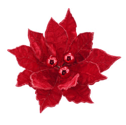 Poinsettia Red Baubles Clip 35cm Asst