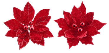 Poinsettia Red Baubles Clip 35cm Asst
