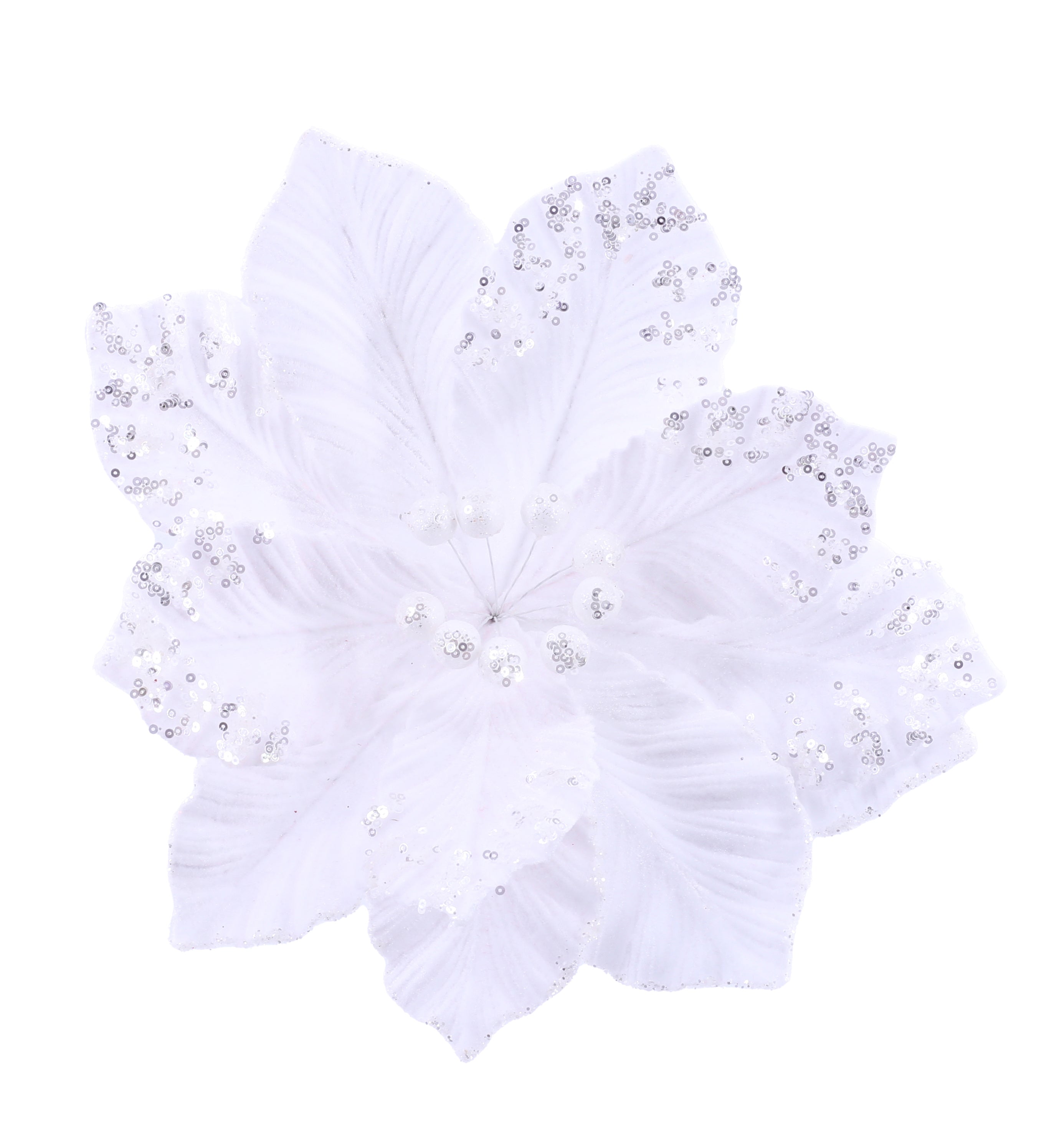 Embossed Sequin Poinsettia Stem Asst
