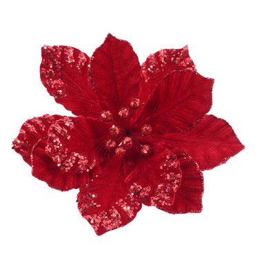 Embossed Sequin Poinsettia Stem Asst