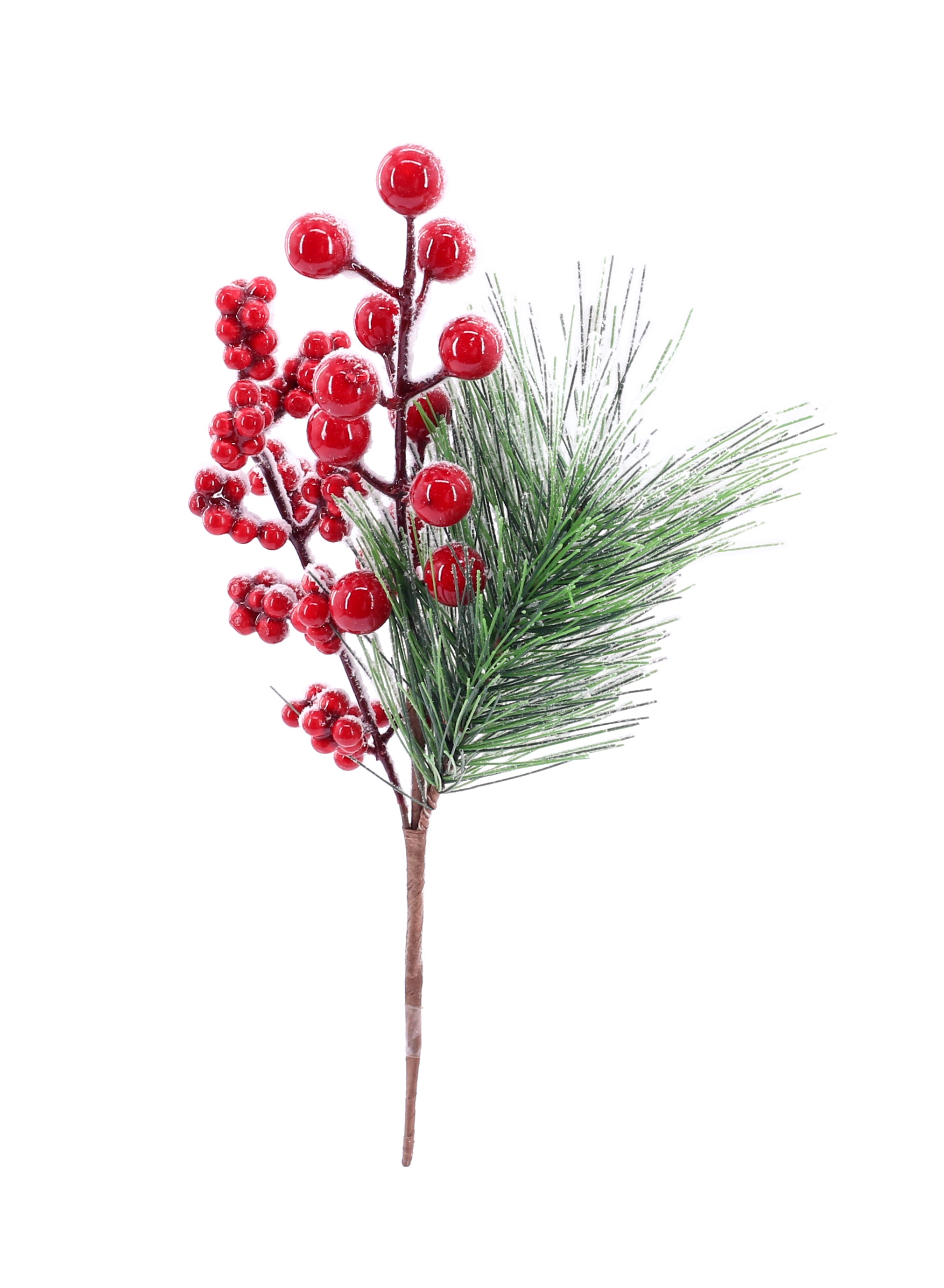Pine RED Berry Pick with pine leaves 24cm Asst