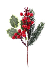 Pine RED Berry Pick with pine leaves 24cm Asst